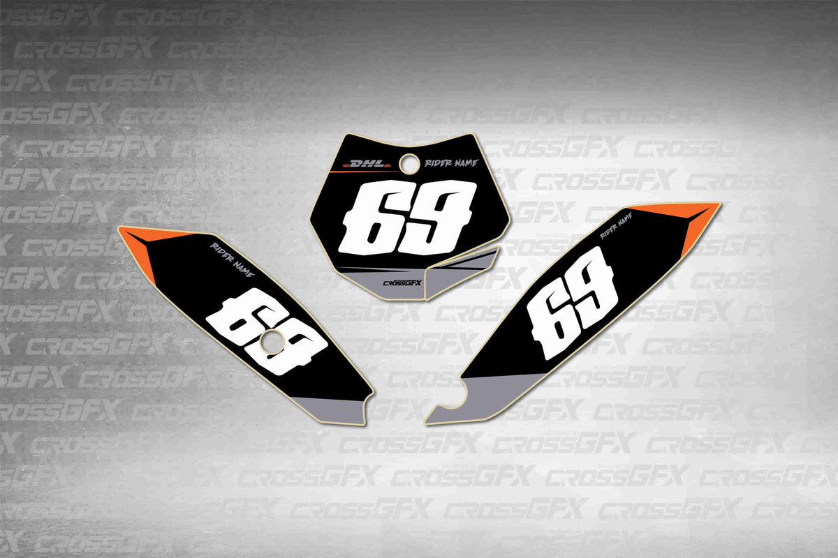 Graphics for KTM 65 SX 2009-2015 - Sprint Grey number plate decals - flat layout showing all pieces included
