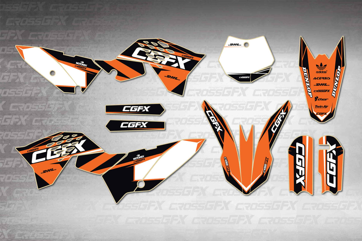 Graphics for KTM 65 SX 2009-2015 - Sprint Orange - flat layout showing all decal pieces included