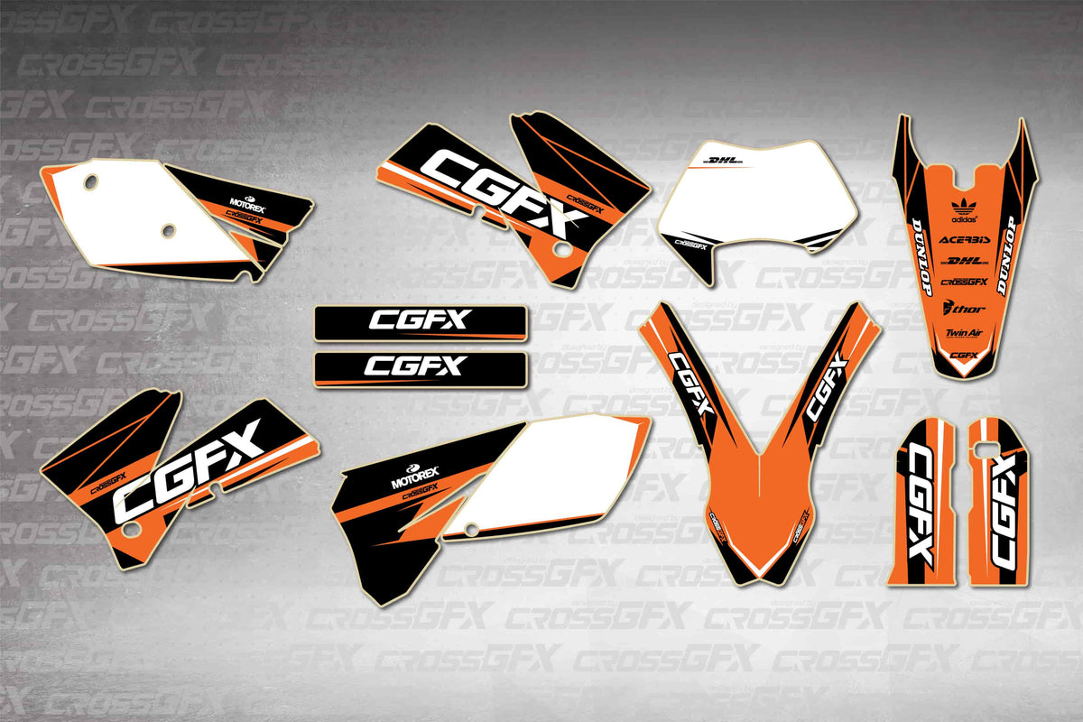 Graphics for KTM EXC 2005-2007 - Sprint Orange - flat layout showing all decal pieces included