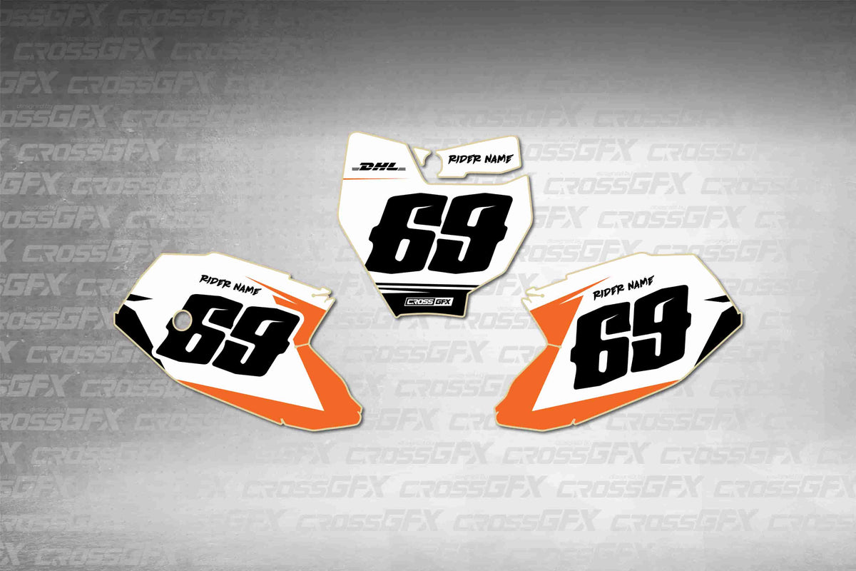 Graphics for KTM 50 SX 2016-2018 - Sprint Orange number plate decals - flat layout showing all pieces included