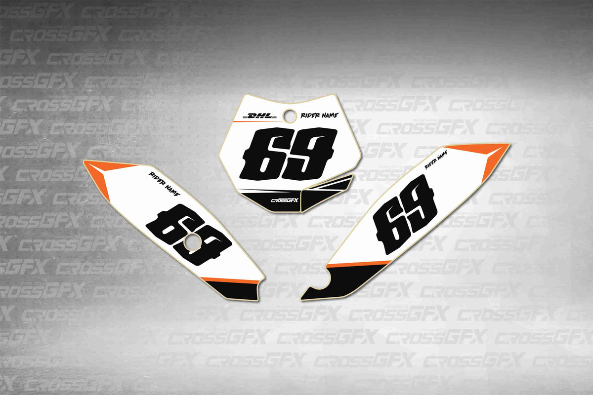 Graphics for KTM 65 SX 2009-2015 - Sprint Orange number plate decals - flat layout showing all pieces included