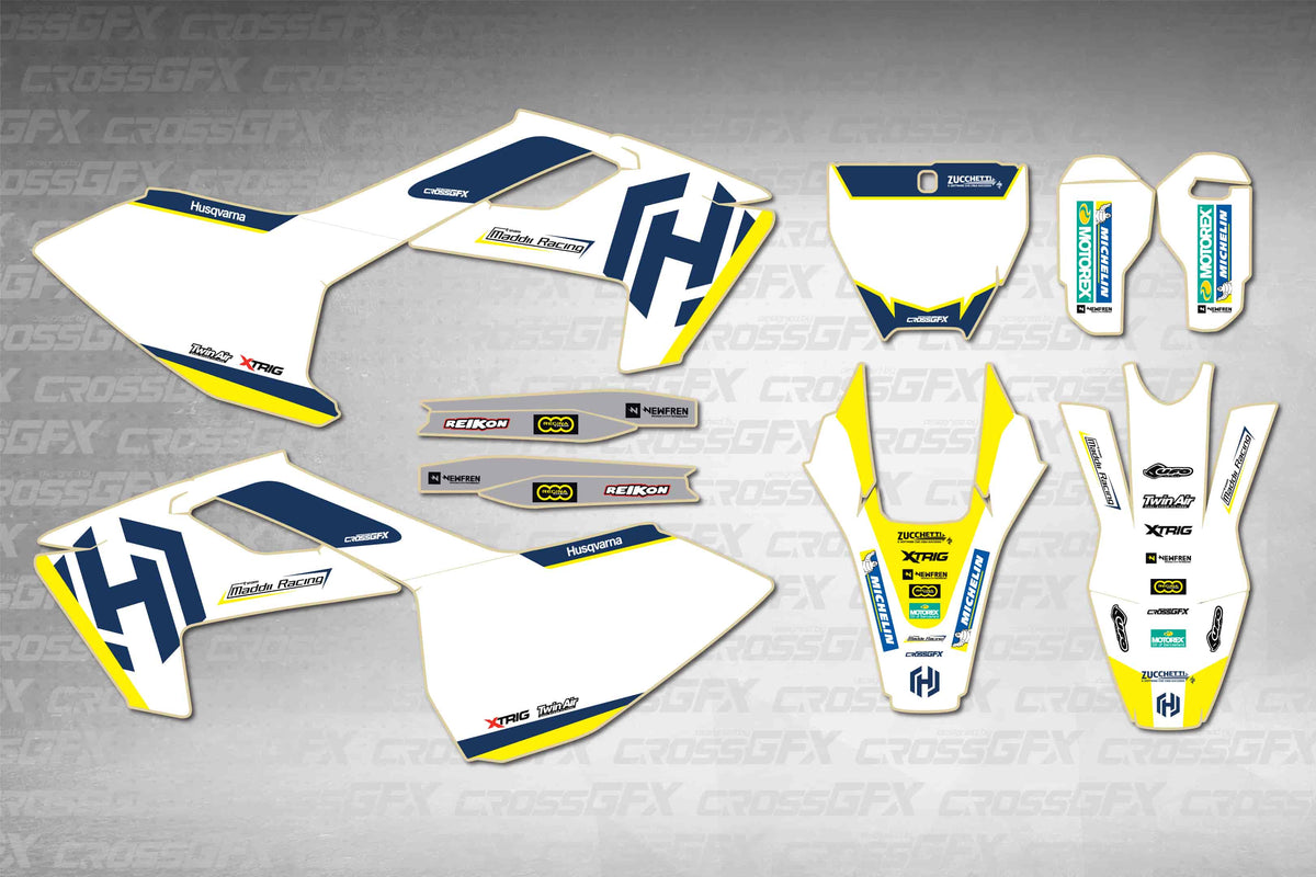 Husqvarna FC 2016-2018 Stock White graphics kit - flat layout showing all decal pieces included