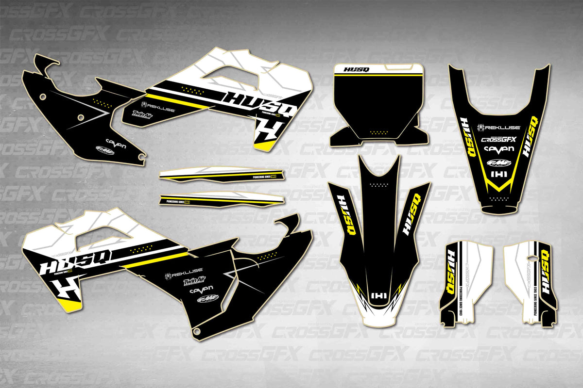 Husqvarna FX 2025-2026 Strike White graphics kit - flat layout showing all decal pieces included