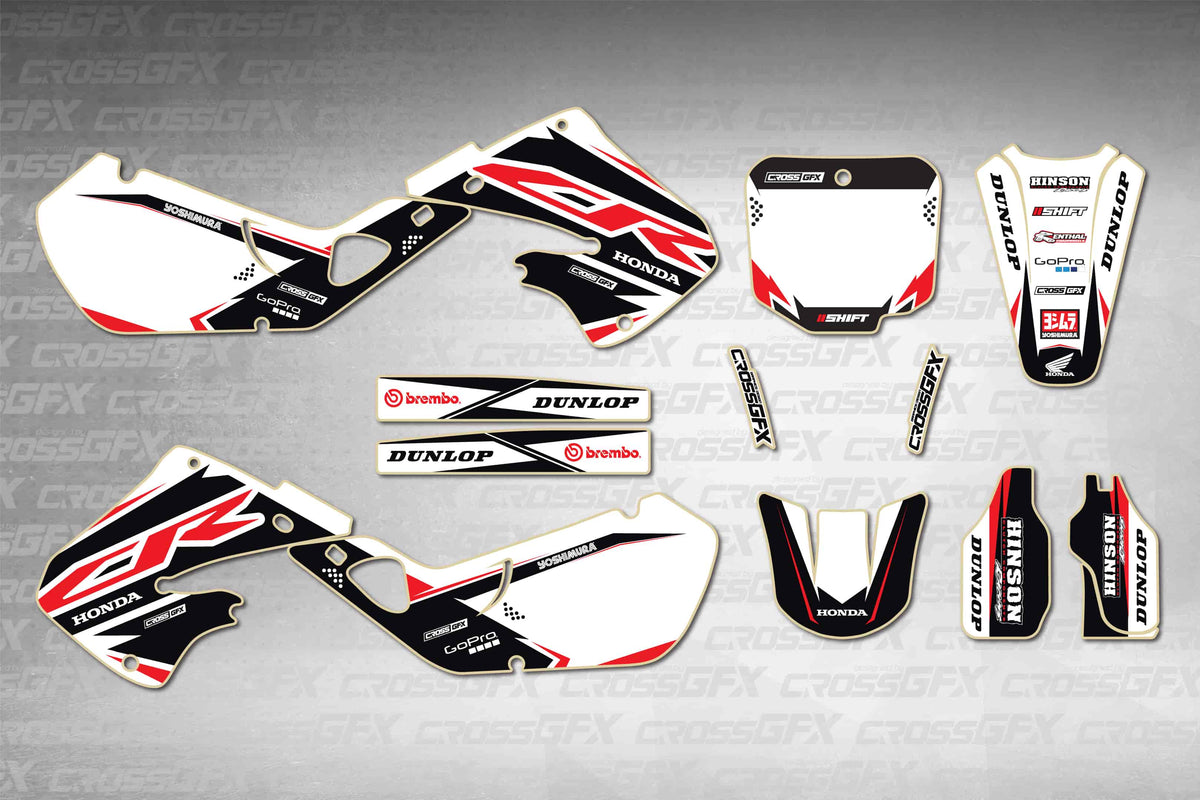 Graphics for Honda CR 250R 1997-1999 - Surge Black - flat layout showing all decal pieces included