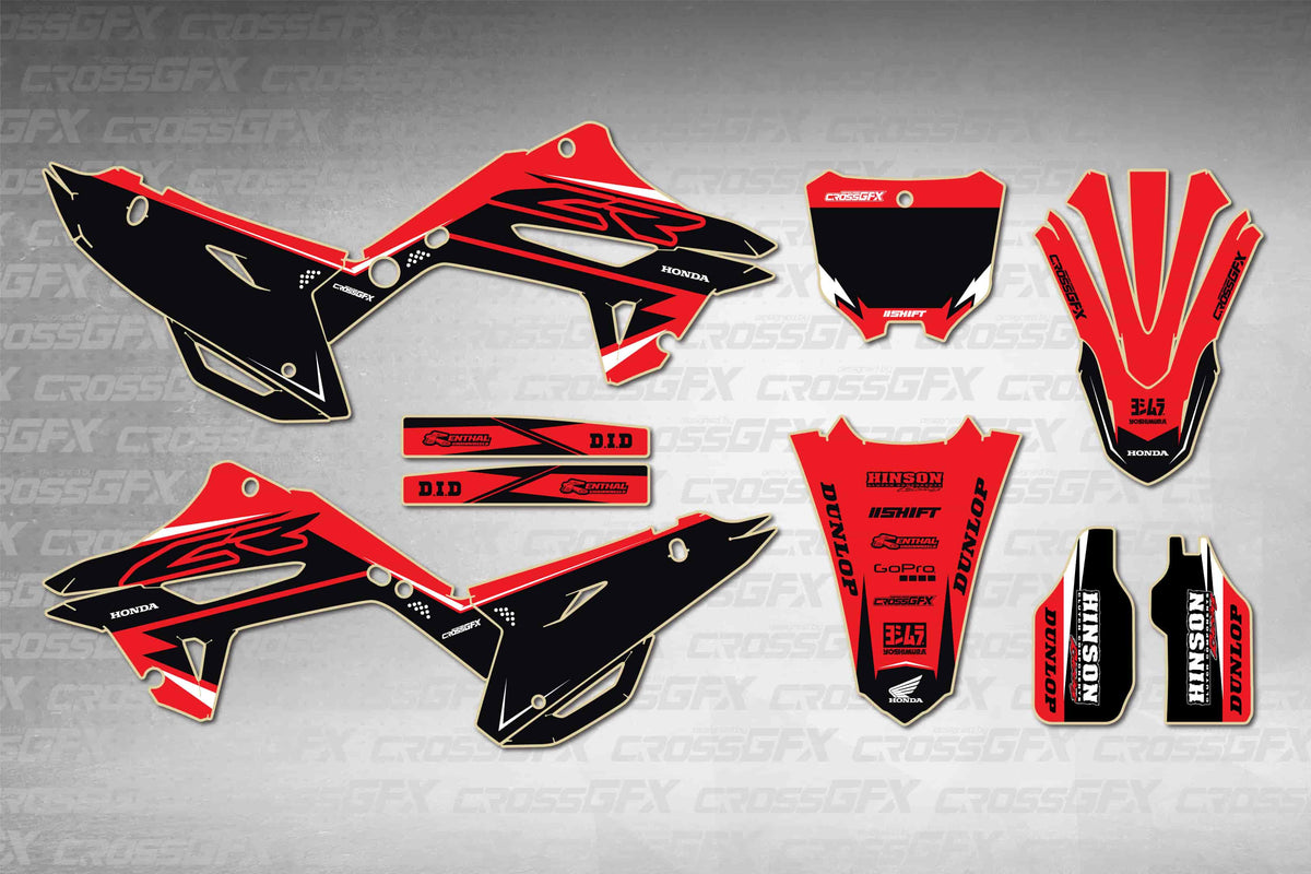 Graphics for Honda CR 125R 2000-2001 Polisport 2022 Restyle - Surge Red - flat layout showing all decal pieces included