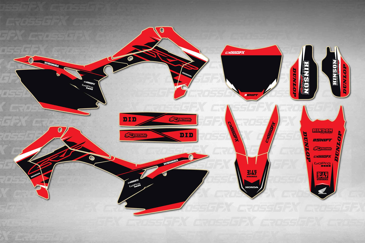Honda CRF 450R 2013-2016 Surge Red graphics kit - flat layout showing all decal pieces included