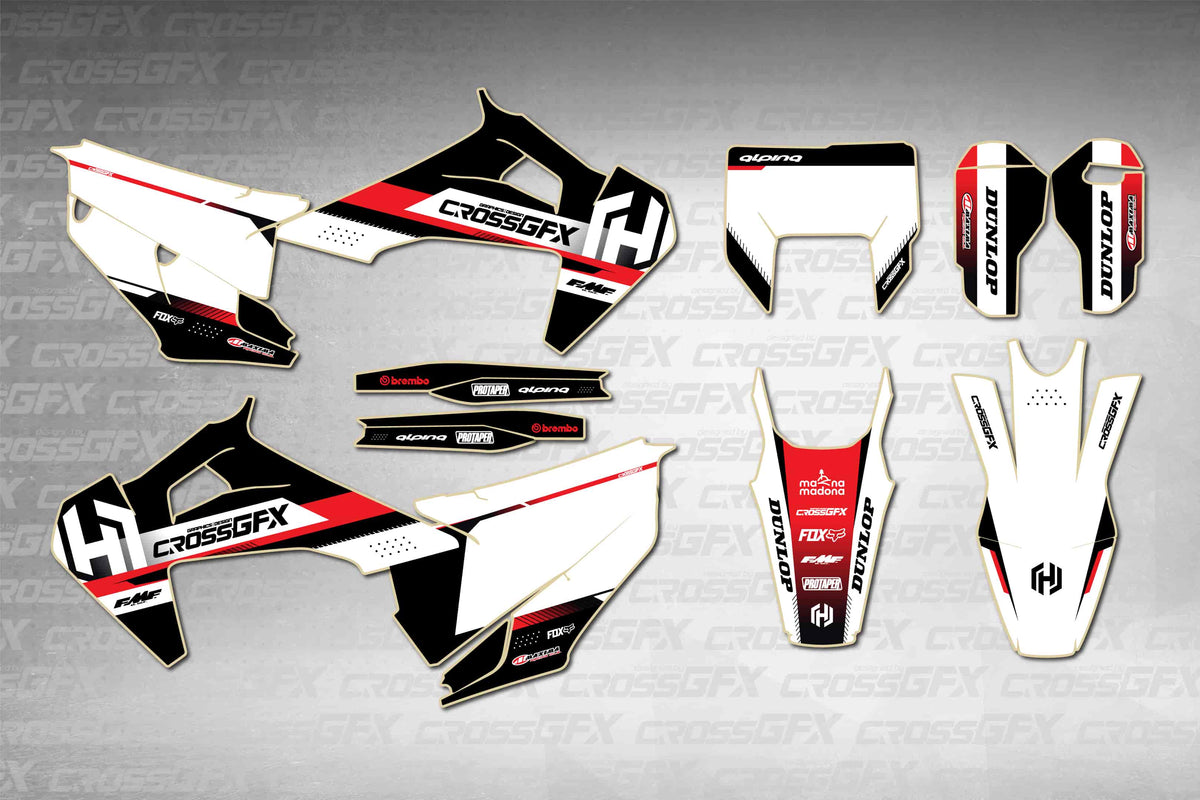Husqvarna FE 2020-2023 Xcel Red graphics kit - flat layout showing all decal pieces included