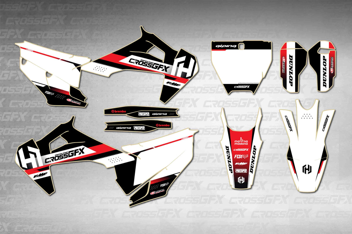 Husqvarna TC 2019-2022 Xcel Red graphics kit - flat layout showing all decal pieces included