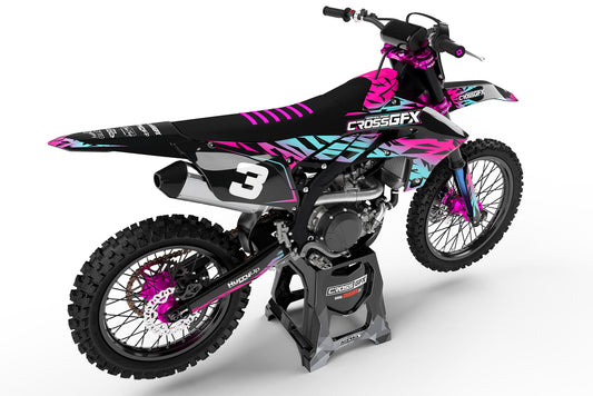 Rear view of the Element Black custom decal kit on a Yamaha motorcycle.