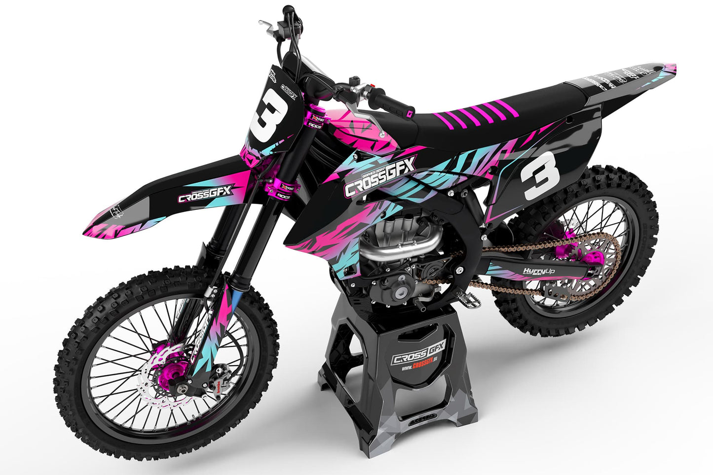 Side view of the Element Black racing graphics kit on a Yamaha dirt bike.