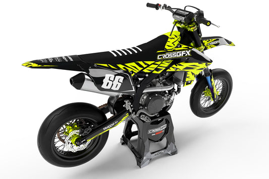 Rear view of the Element Fluorescent custom decal kit on a Yamaha motorcycle.