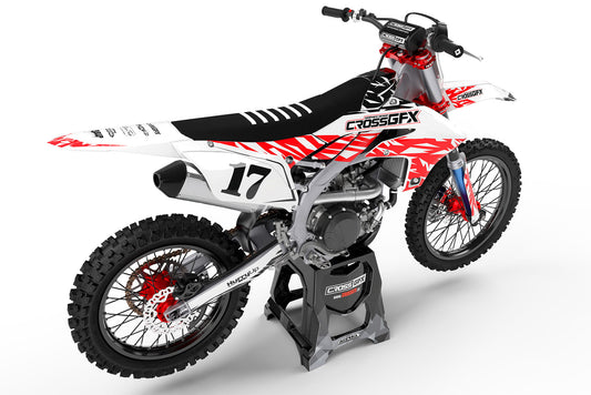 Rear view of the Element Red custom decal kit on a Yamaha motorcycle.