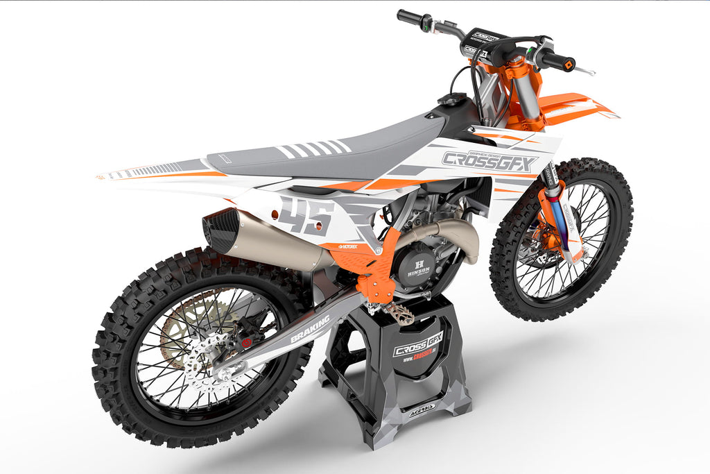 Motocross Graphics Kit for KTM 'Apex' White Rear View
