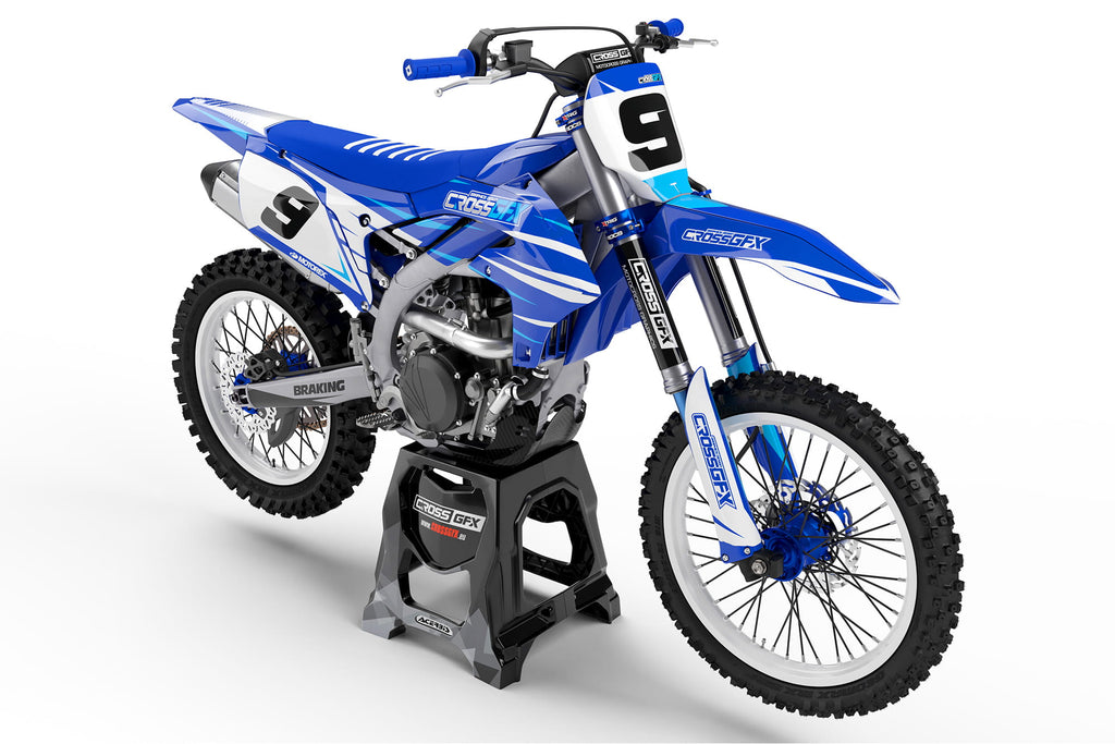 Custom Yamaha MX Graphics Kit 'Apex' Blue Front View