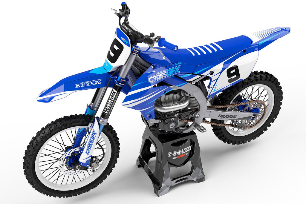 Custom Yamaha MX Graphics Kit 'Apex' Blue Side View