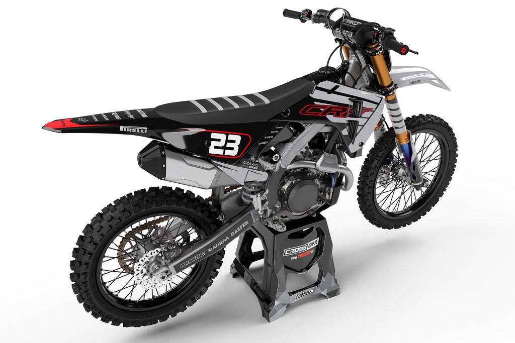 Dirt Bike Graphics Kit for Honda 'Crisp' Grey Tail View
