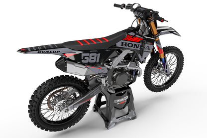 Honda Dirt Bike Decals Kit 'Blitz' Black Rear View