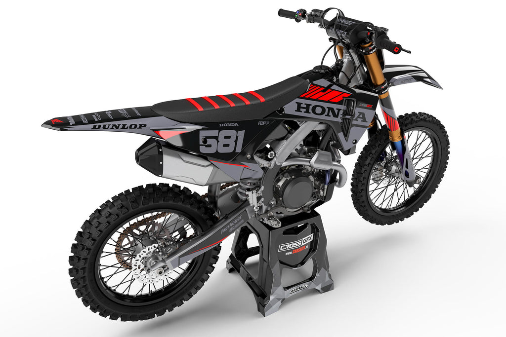 Honda Dirt Bike Decals Kit 'Blitz' Black Rear View