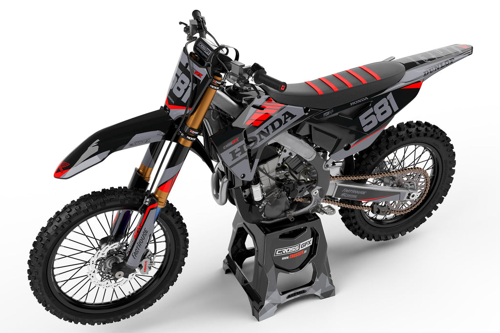 Honda Dirt Bike Decals Kit 'Blitz' Black Perspective View