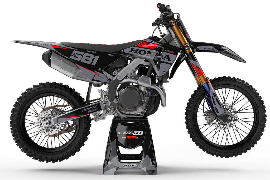 Honda Dirt Bike Decals Kit 'Blitz' Black Side View