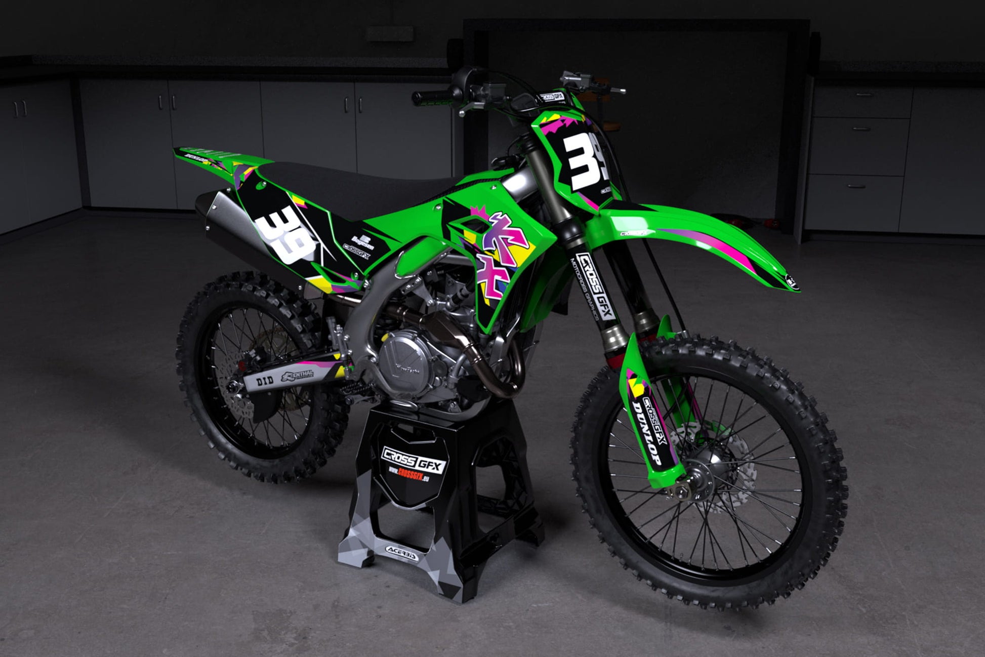 Off-Road 'Retro' Green Graphics Kit for Kawasaki Promo View