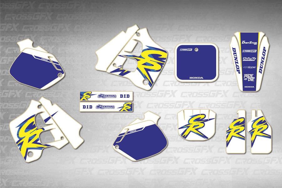 Graphics for Honda CR 250R 1990-1992 - Retro 94 White - flat layout showing all decal pieces included