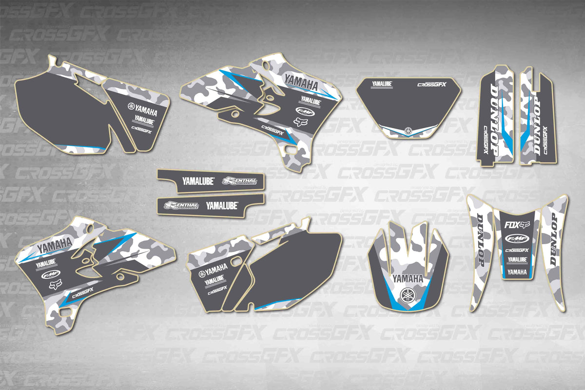 Graphics for Yamaha WR 250F 2003-2004 - Apache Blue - flat layout showing all decal pieces included