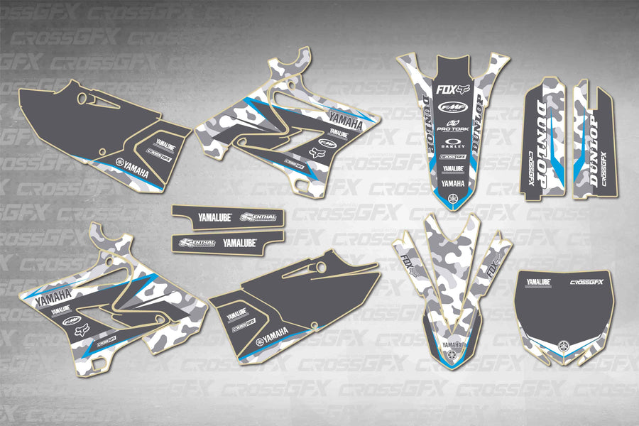 Graphics for Yamaha YZ 125 Polisport 2002-2004 - Apache Blue - flat layout showing all decal pieces included