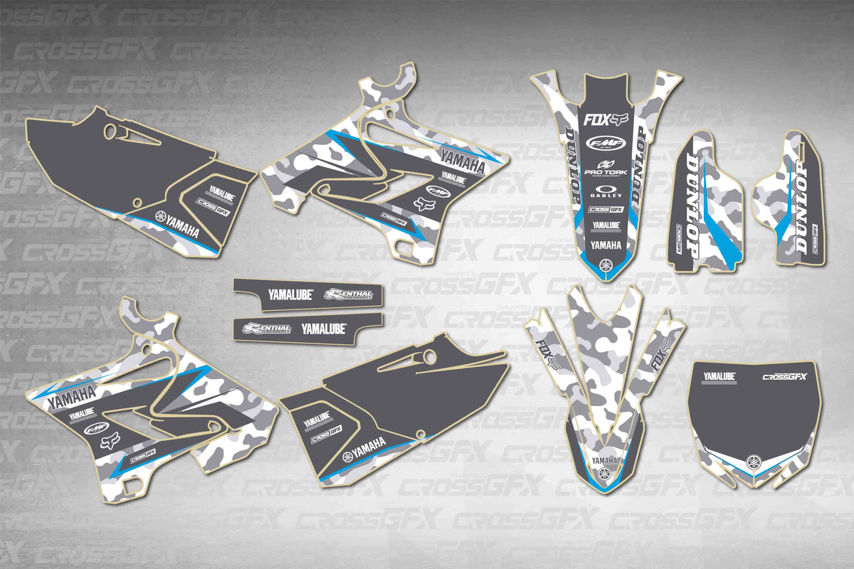 Graphics for Yamaha YZ 125 Polisport 2005-2007 - Apache Blue - flat layout showing all decal pieces included