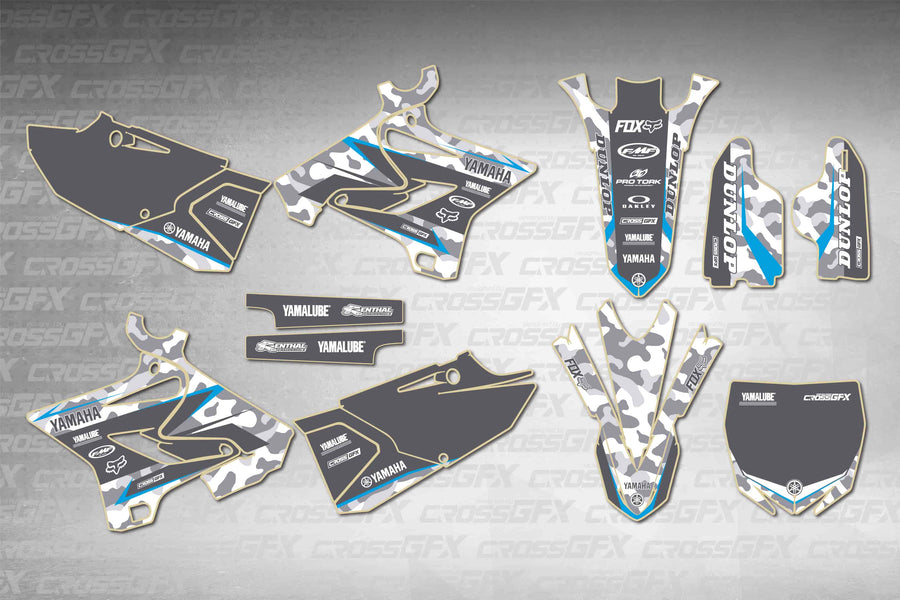 Graphics for Yamaha YZ 125 Polisport 2005-2007 - Apache Blue - flat layout showing all decal pieces included