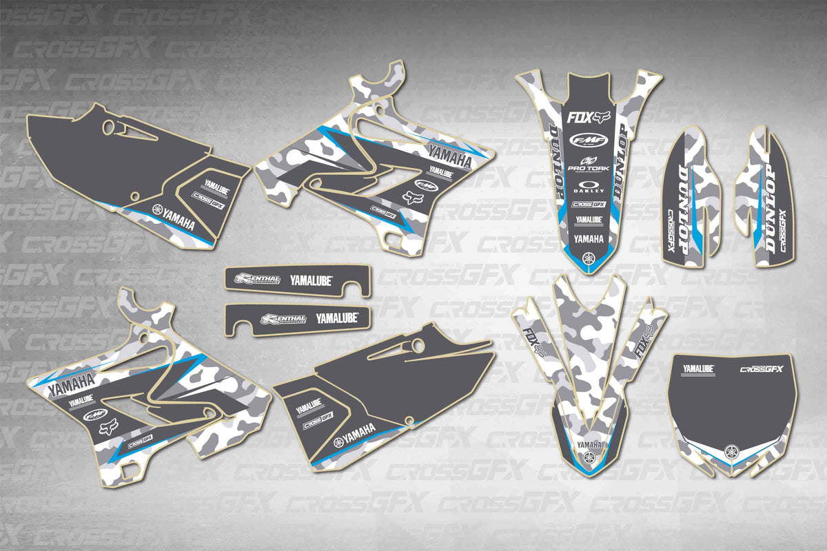 Graphics for Yamaha YZ 125 Polisport 2008-2014 - Apache Blue - flat layout showing all decal pieces included