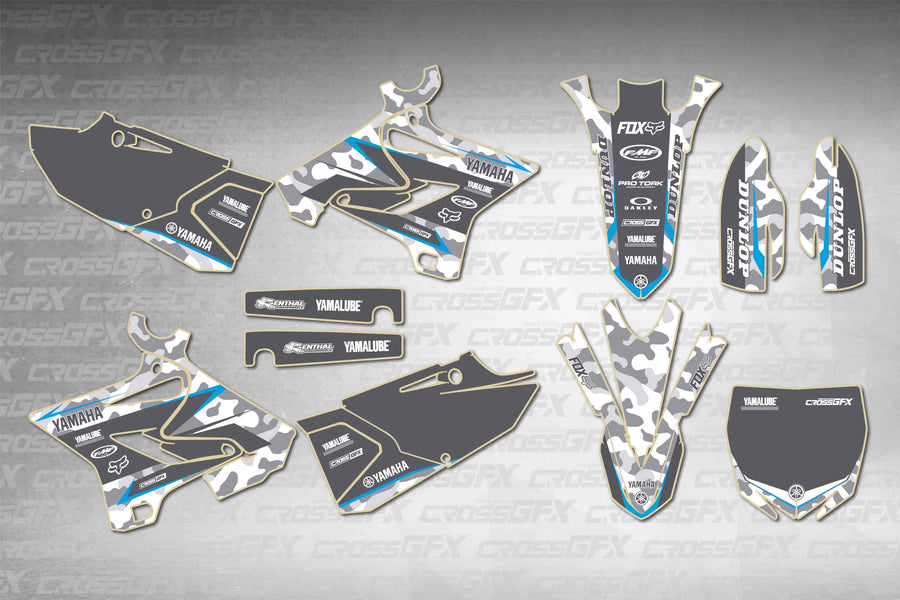 Graphics for Yamaha YZ 250 Polisport 2008-2014 - Apache Blue - flat layout showing all decal pieces included
