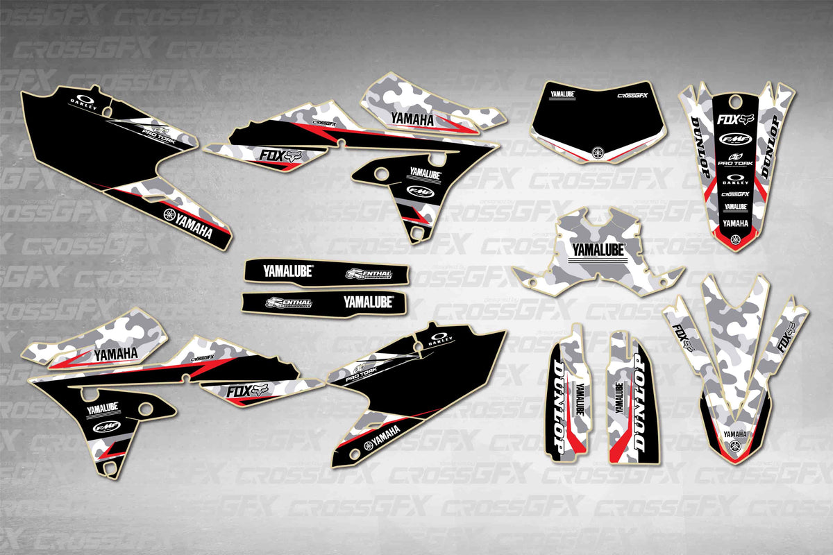 Graphics for Yamaha WR 250F 2015-2019 - Apache Grey - flat layout showing all decal pieces included