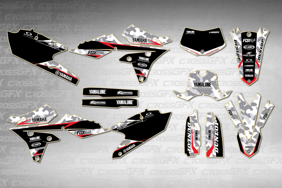 Graphics for Yamaha WR 250F 2015-2019 - Apache Grey - flat layout showing all decal pieces included