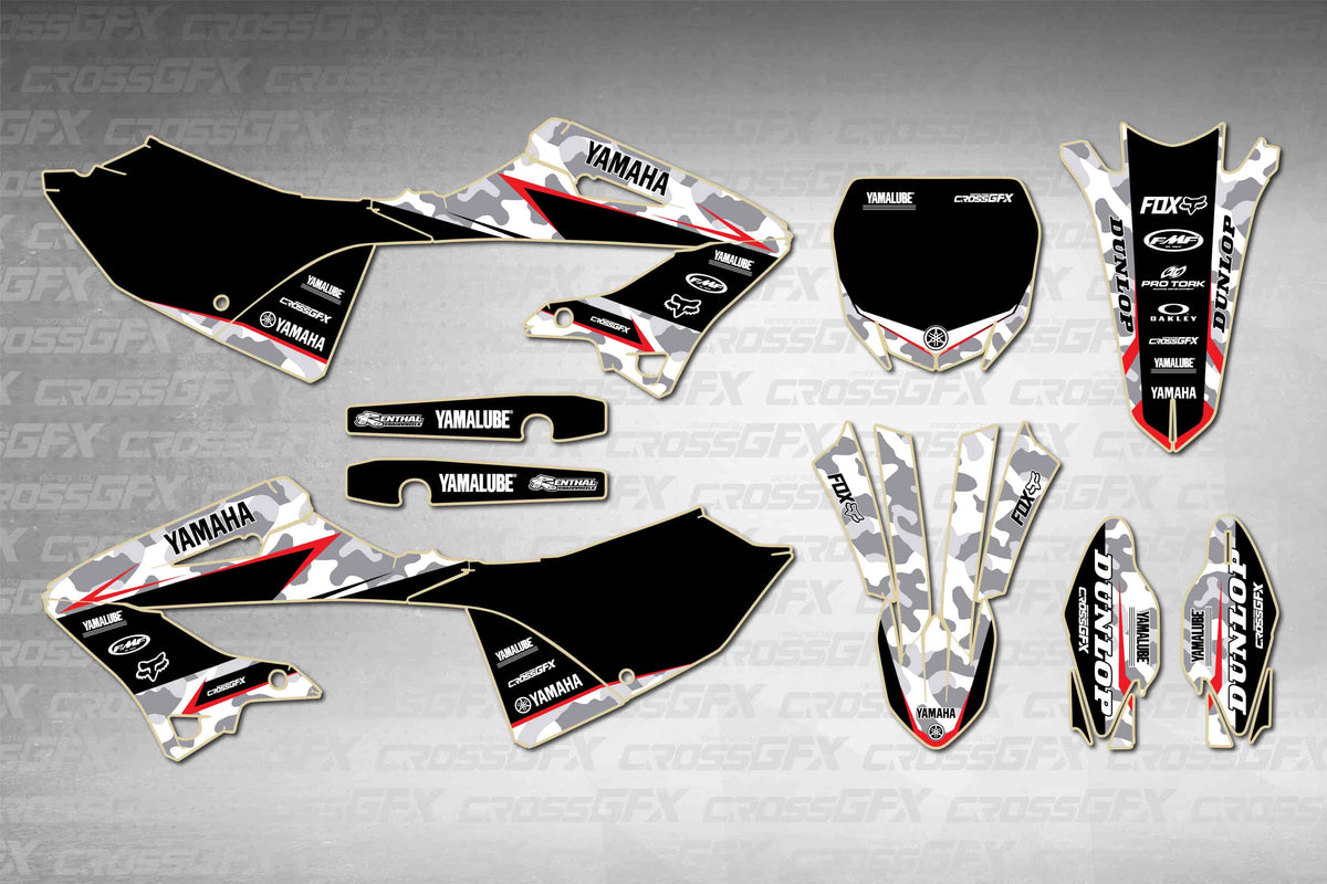 Graphics for Yamaha YZ 125 2022-2026 - Apache Grey - flat layout showing all decal pieces included