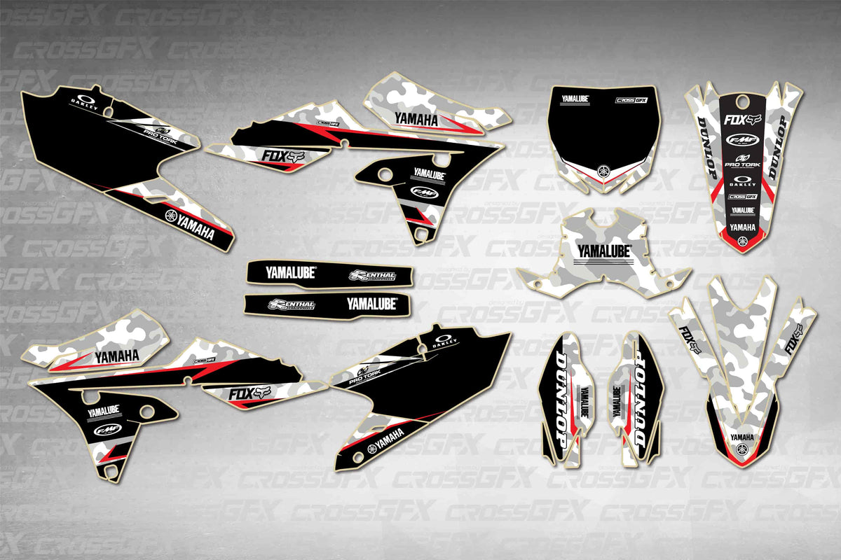 Graphics for Yamaha YZ 250F 2014-2018 - Apache Grey - flat layout showing all decal pieces included