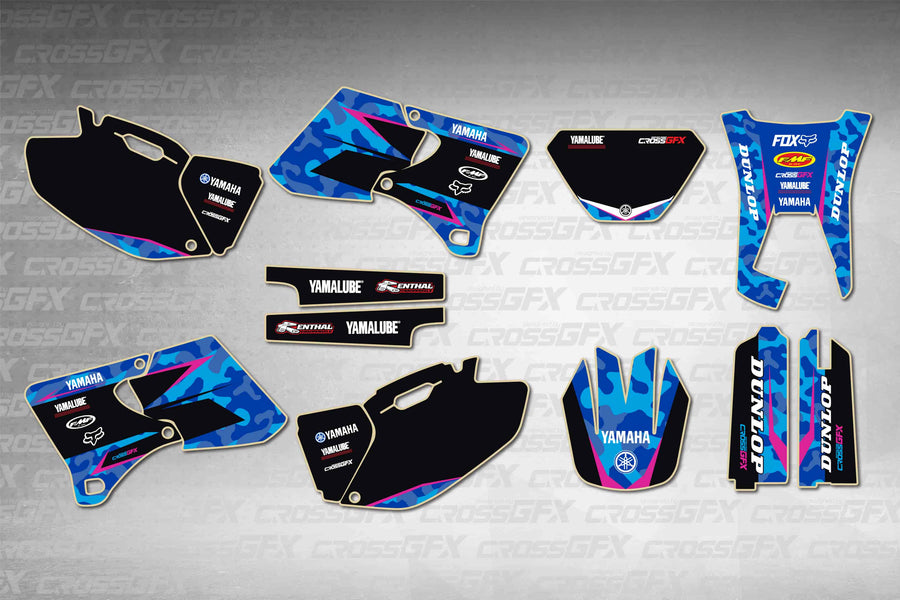 Graphics for Yamaha WR 250F 1998-2002 - Apache Pink - flat layout showing all decal pieces included