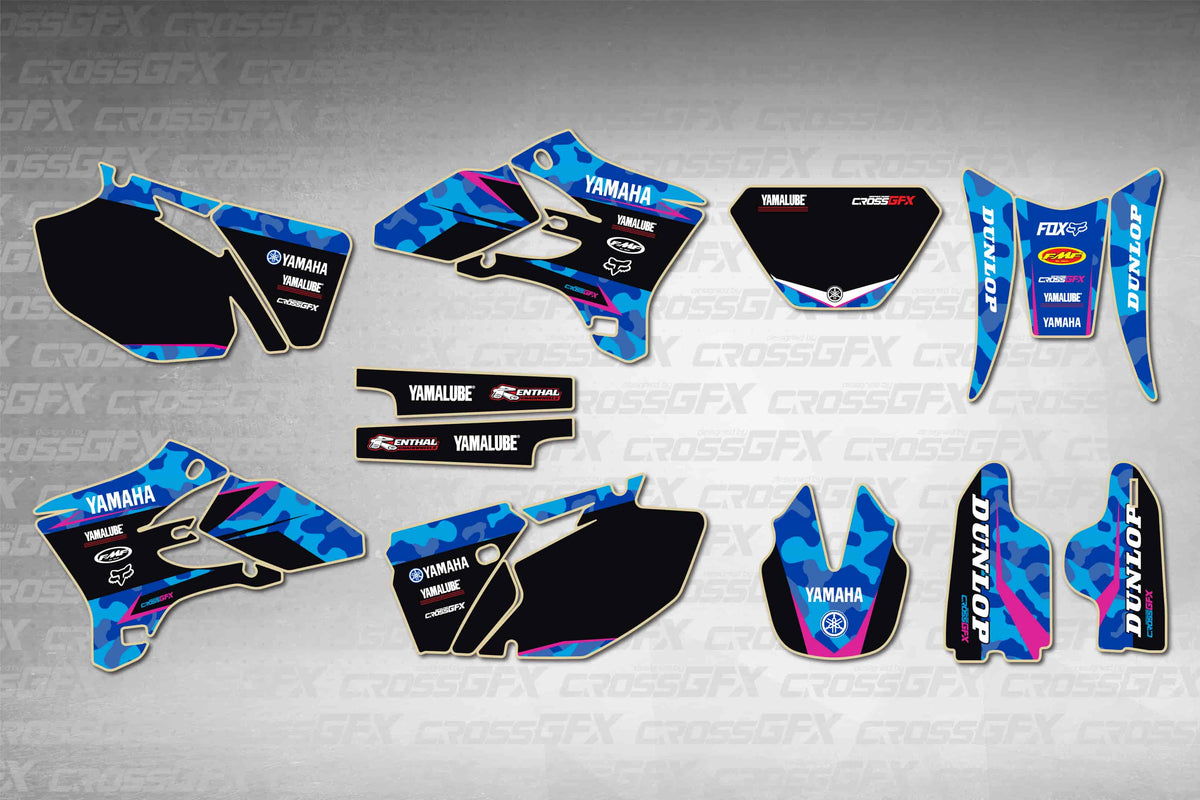 Graphics for Yamaha WR 250F 2005-2006 - Apache Pink - flat layout showing all decal pieces included