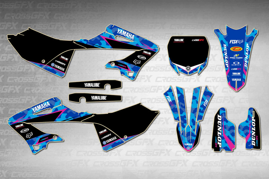 Yamaha YZ 125 2005-2007 Polisport 2022 Restyle Apache Pink graphics kit - flat layout showing all decal pieces included