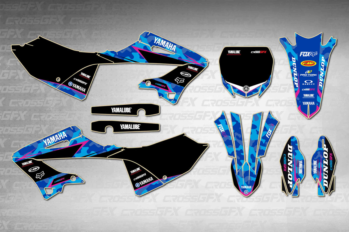 Yamaha YZ 125 2008-2021 Polisport 2022 Restyle Apache Pink graphics kit - flat layout showing all decal pieces included