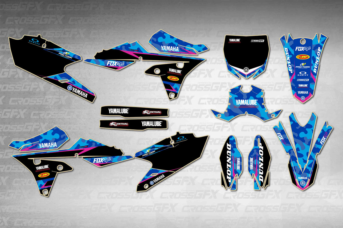Graphics for Yamaha YZ 250FX 2014-2019 - Apache Pink - flat layout showing all decal pieces included