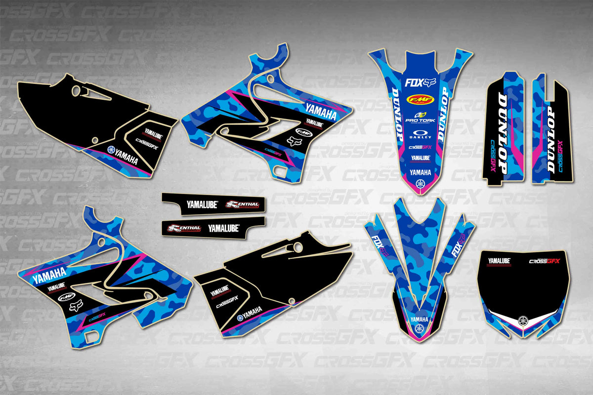 Graphics for Yamaha YZ 250 Polisport 2002-2004 - Apache Pink - flat layout showing all decal pieces included