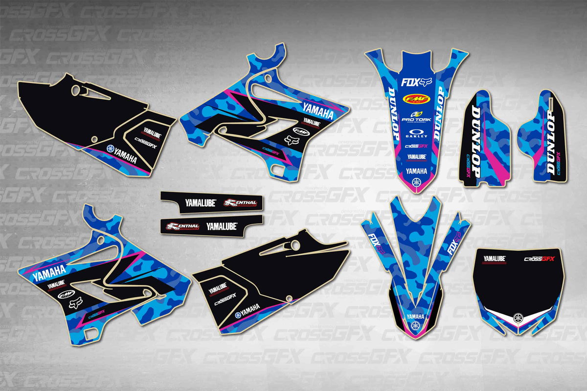 Graphics for Yamaha YZ 250 Polisport 2005-2007 - Apache Pink - flat layout showing all decal pieces included