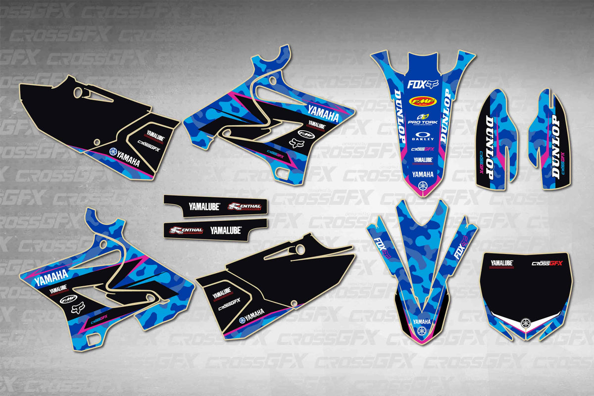 Graphics for Yamaha YZ 250 Polisport 2008-2014 - Apache Pink - flat layout showing all decal pieces included