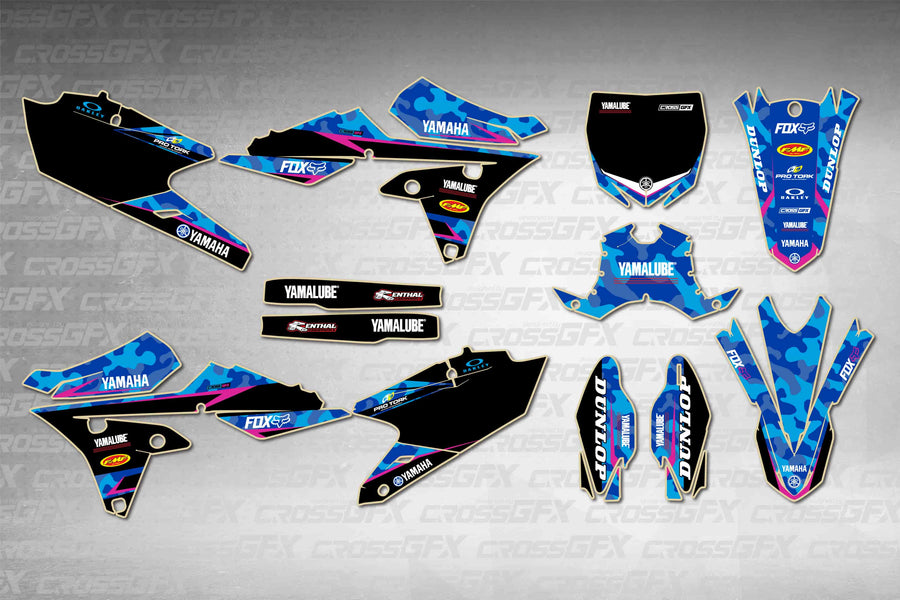 Graphics for Yamaha YZ 450F 2014-2017 - Apache Pink - flat layout showing all decal pieces included