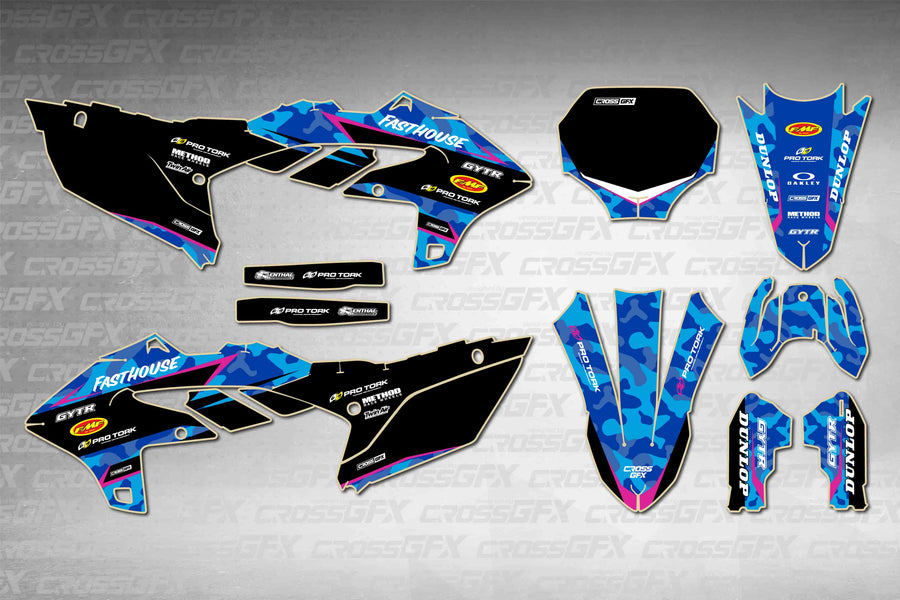 Graphics for Yamaha YZ 450FX 2024-2026 - Apache Pink - flat layout showing all decal pieces included
