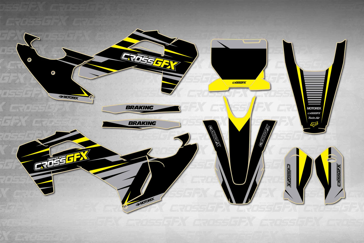 Husqvarna FS 450 2025-2026 Apex Black graphics kit - flat layout showing all decal pieces included
