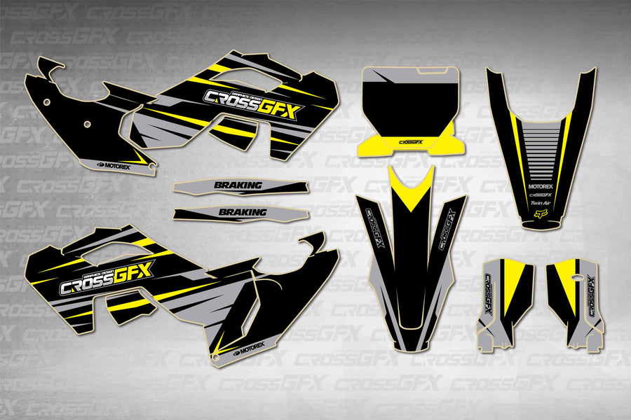Husqvarna TC 2023-2024 Apex Black graphics kit - flat layout showing all decal pieces included