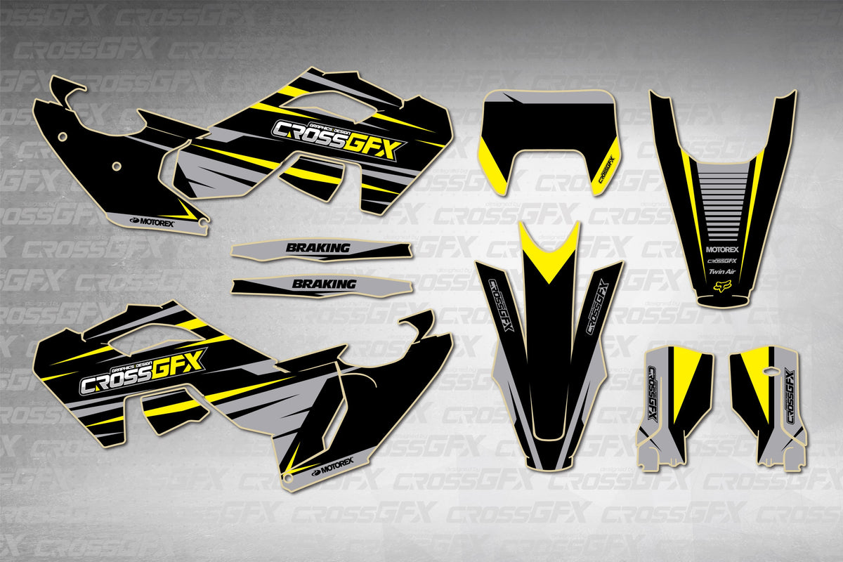 Husqvarna TE 2024-2025 Apex Black graphics kit - flat layout showing all decal pieces included