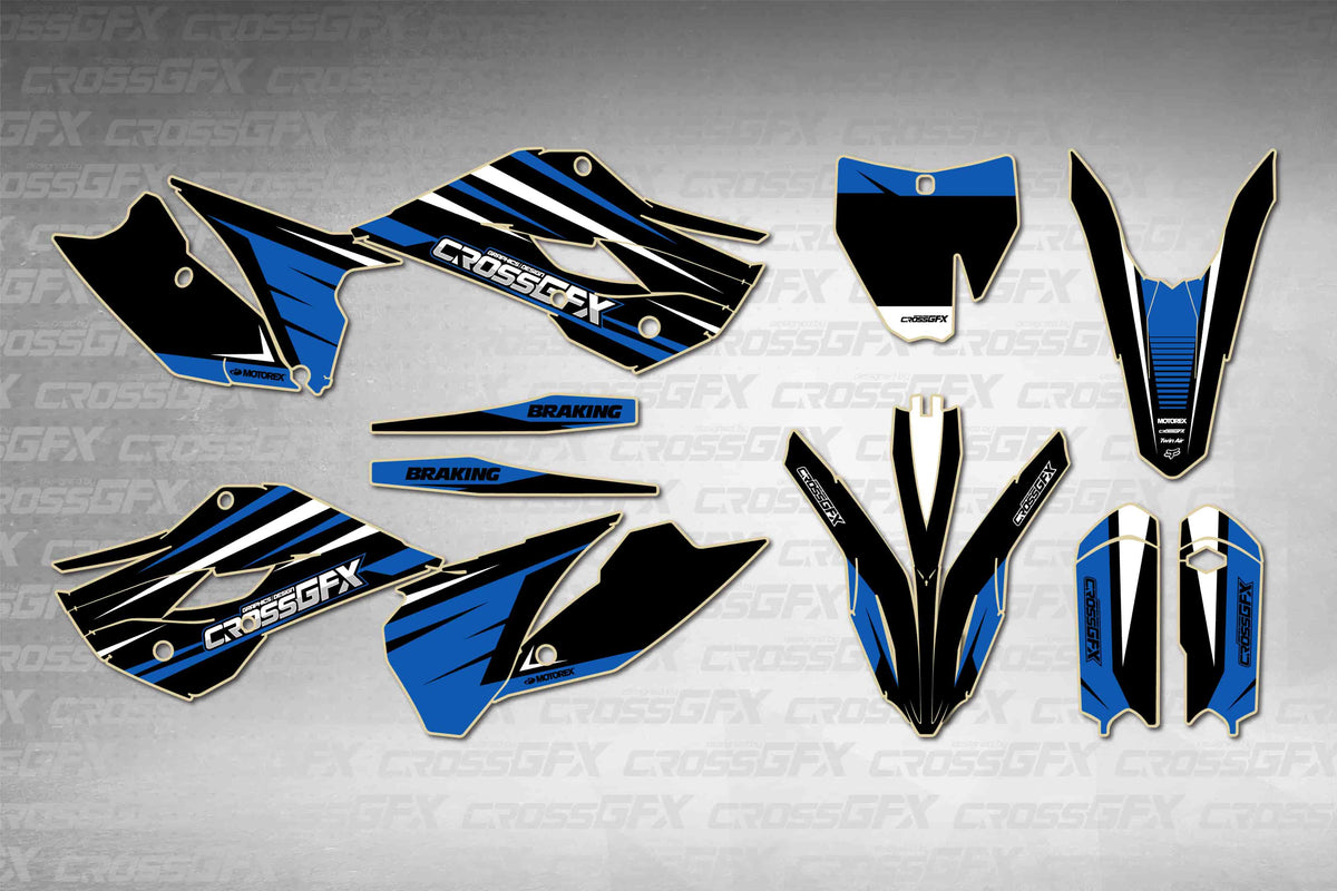 Husqvarna TC 85 2014-2017 Apex Blue graphics kit - flat layout showing all decal pieces included